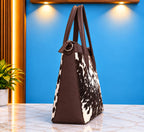 Brown White Cowhide Leather Tote Bag | Western Shoulder Purse