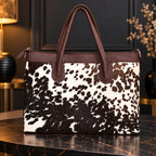 Brown White Cowhide Leather Tote Bag | Western Shoulder Purse