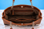 Brown Cowhide Leather Tote Bag with Chain Handles