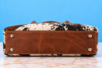 Brown Cowhide Leather Tote Bag with Chain Handles