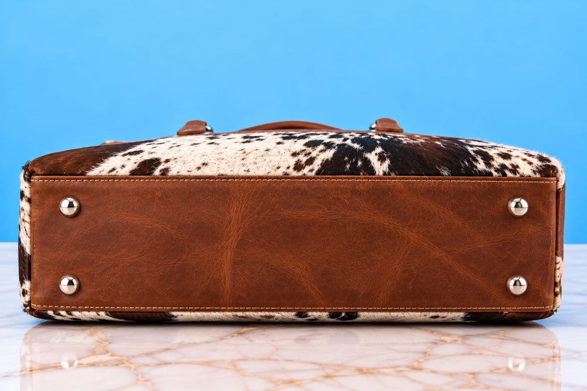 Brown Cowhide Leather Tote Bag with Chain Handles