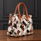 Geometric Cowhide Patchwork Tote Bag
