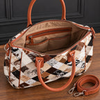 Geometric Cowhide Patchwork Tote Bag