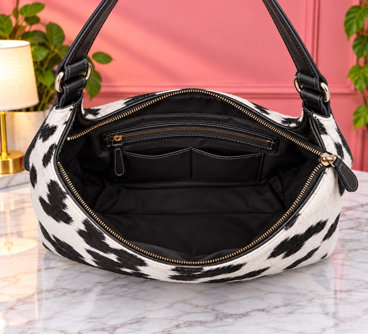 Black and White Hair-On Cowhide Tote Bag – Western Leather Handbag