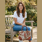 Brown and White Hair-On Cowhide Leather Satchel Bag
