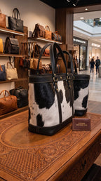 Black and White Hair-On Cowhide Tote Bag with Black Leather Trim