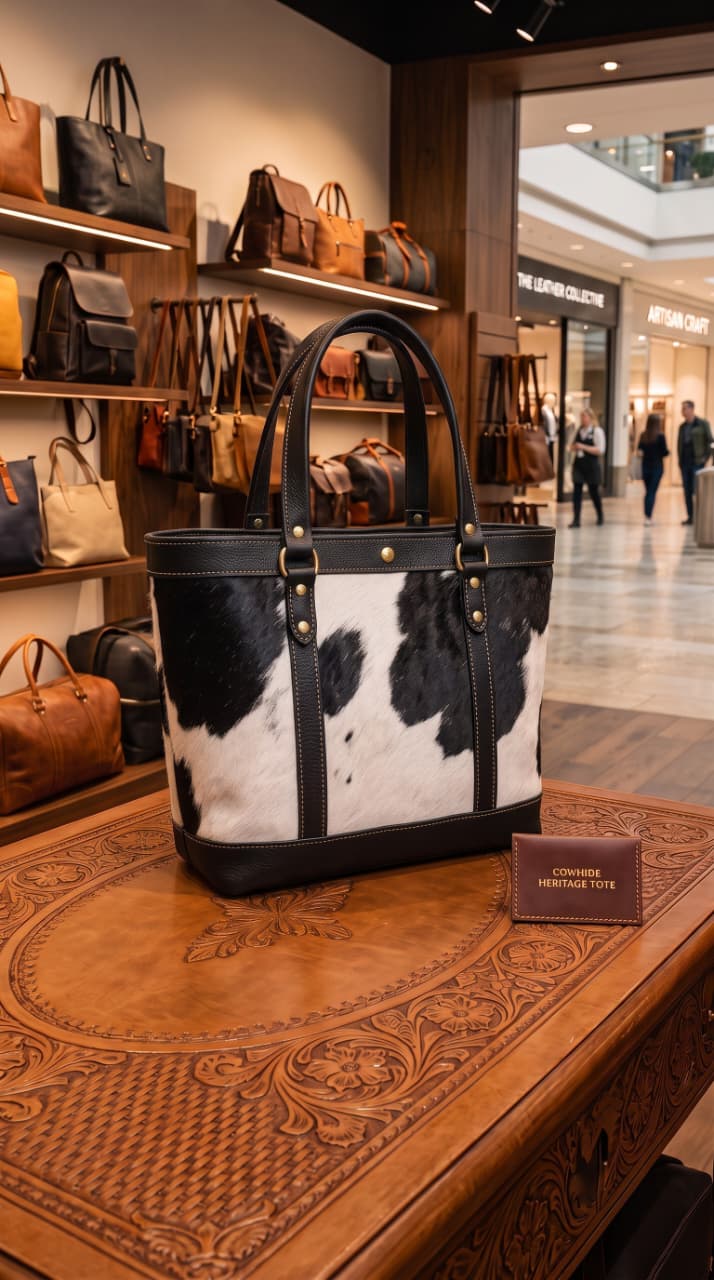Black and White Hair-On Cowhide Tote Bag with Black Leather Trim