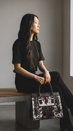 Brown and White Hair-On Cowhide Tote Bag with Dark Brown Leather Trim