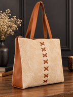 Cream White Cowhide Leather Tote Bag | Western Boho Purse