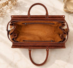 Brown & White Cowhide Tote Bag with Chestnut-Brown Trim