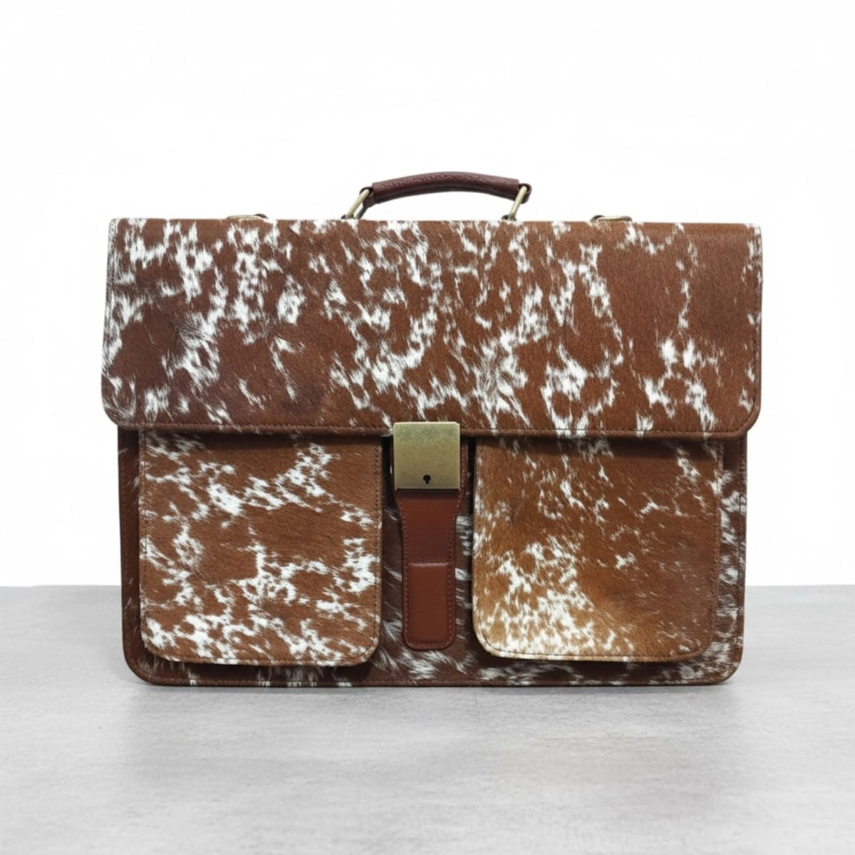 Brown & White Cowhide Leather Laptop Briefcase – 17 Inch