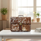 Brown & White Cowhide Leather Laptop Briefcase – 17 Inch
