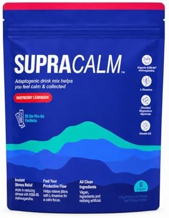 SuperCalm Cortisol | Magnesium Bisglycinate + Ashwagandha Complex, L-Theanine & Vitamin D3 | Soothing Serenity & Fatigue Drink - Raspberry Lemonade - 20 Sugar Free Sachets