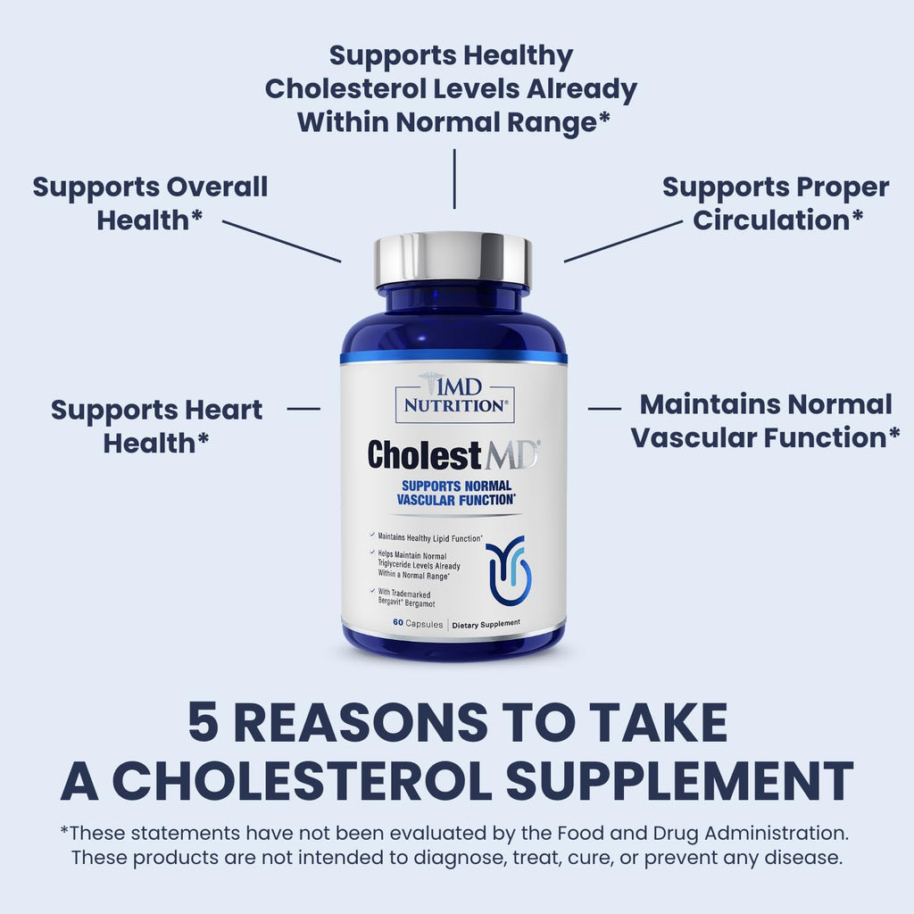 1MD Nutrition CholestMD with Olive Leaf Extract, Bergavit, Niacin, Garlic | 60 Capsules
