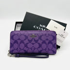 COACH Long Round Zip Wallet with Strap Purple Signature C4452 F/S JP New