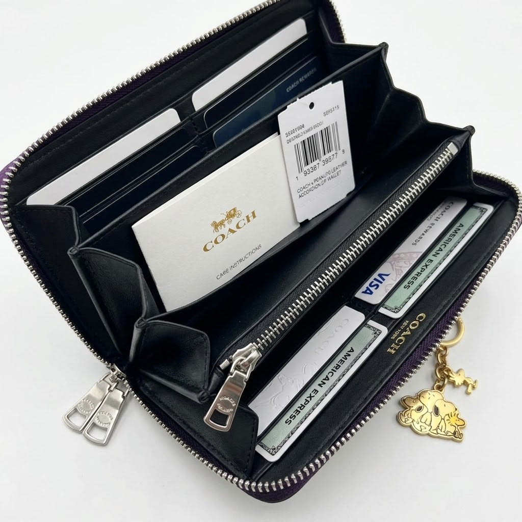 COACH Long Round Zip Wallet with Strap Purple Signature C4452 F/S JP New
