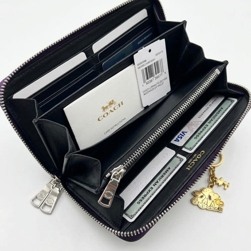COACH Long Round Zip Wallet with Strap Purple Signature C4452 F/S JP New