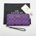 COACH Long Round Zip Wallet with Strap Purple Signature C4452 F/S JP New