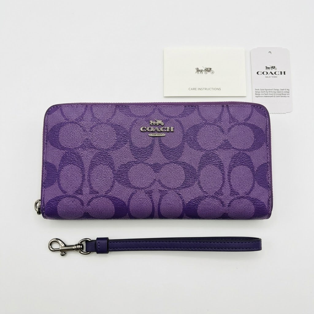 COACH Long Round Zip Wallet with Strap Purple Signature C4452 F/S JP New