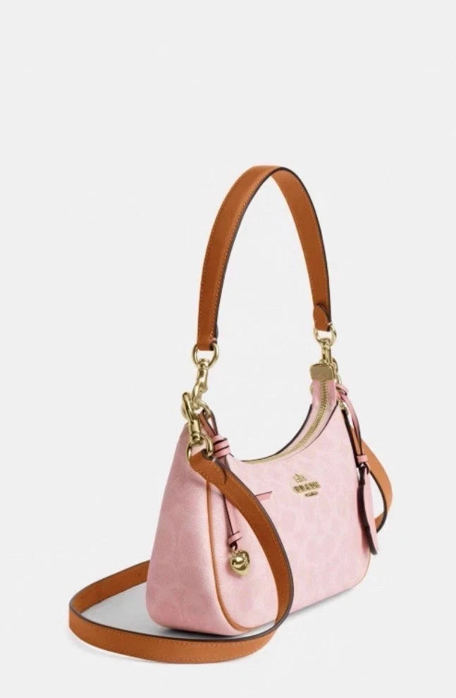 New Coach CEA20 Gold Powder Pink Teri Shoulder Bag Signature with Charms Outlet