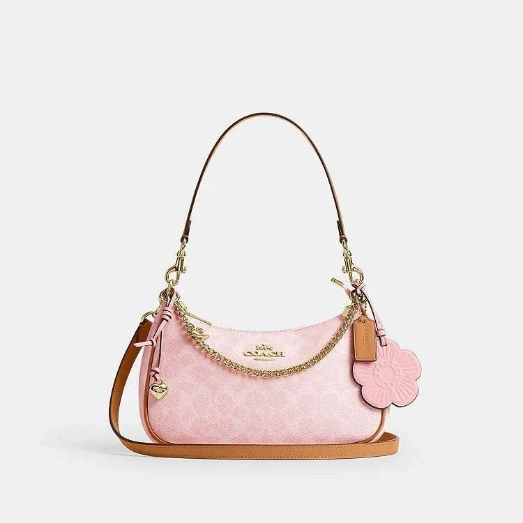 COACH Teri Shoulder Bag CEA20 – Gold / Powder Pink Signature with Charms – NWT 2026