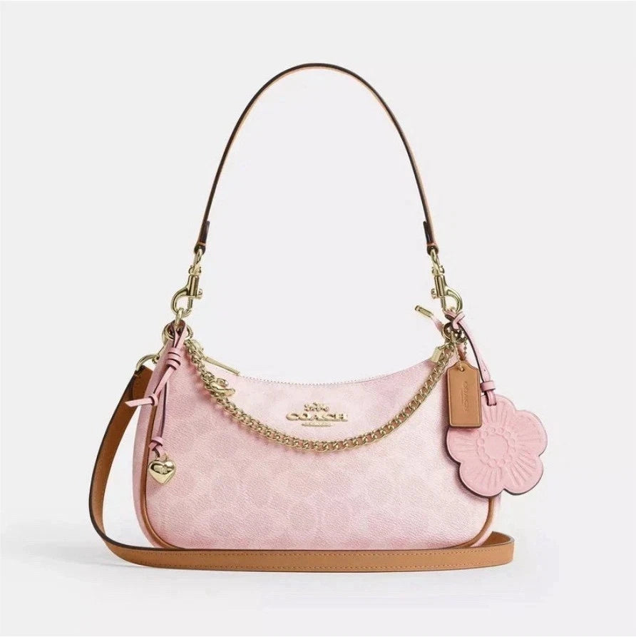 New Coach CEA20 Gold Powder Pink Teri Shoulder Bag Signature with Charms Outlet