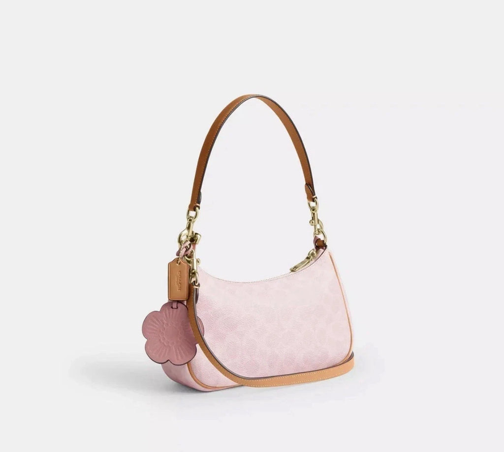New Coach CEA20 Gold Powder Pink Teri Shoulder Bag Signature with Charms Outlet