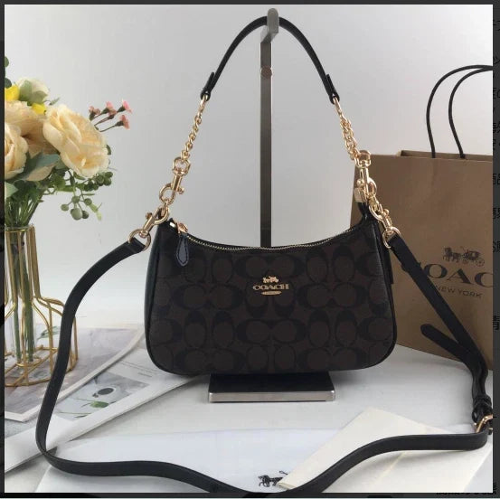 COACH Teri Shoulder Bag CA548 – Signature Coated Canvas Black/Brown – New