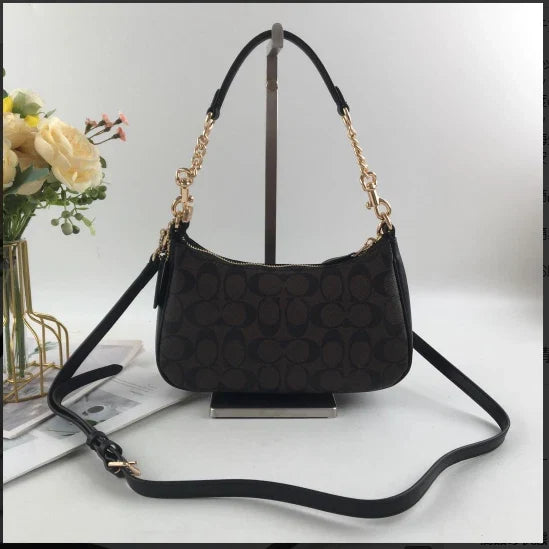 COACH Teri Shoulder Bag CA548 – Signature Coated Canvas Black/Brown – New