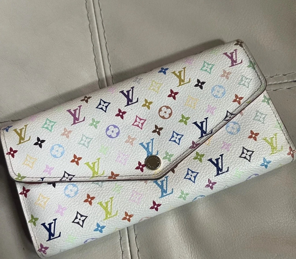 Louis Vuitton Sarah Wallet – White Multicolor Monogram – Pink Interior with Zip