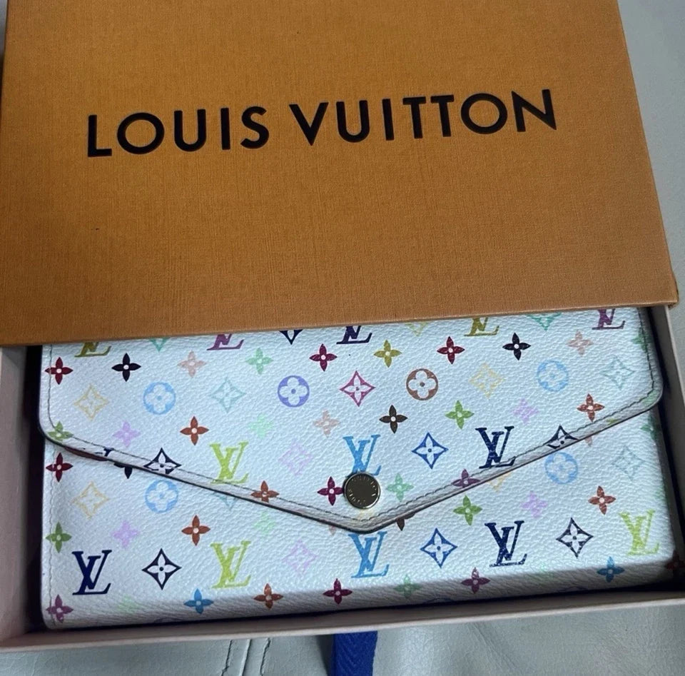 Louis Vuitton Sarah Wallet – White Multicolor Monogram – Pink Interior with Zip